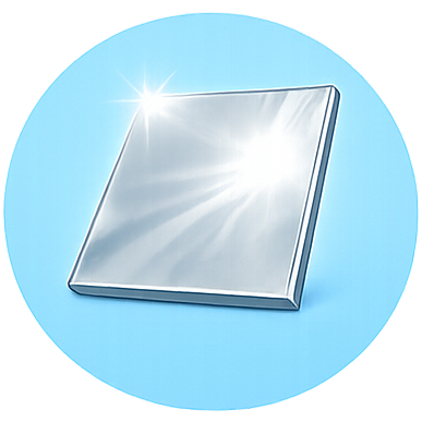 Square mirror with reflective surface on a light blue circular background